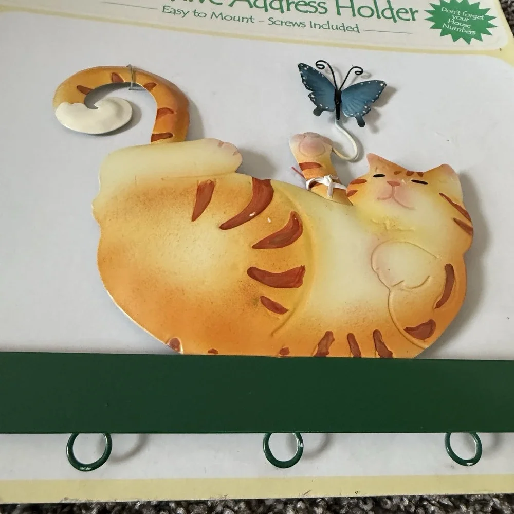 FIGI Cat Address Holder NWT Vintage Metal Holder for up to 5 digits With Screws